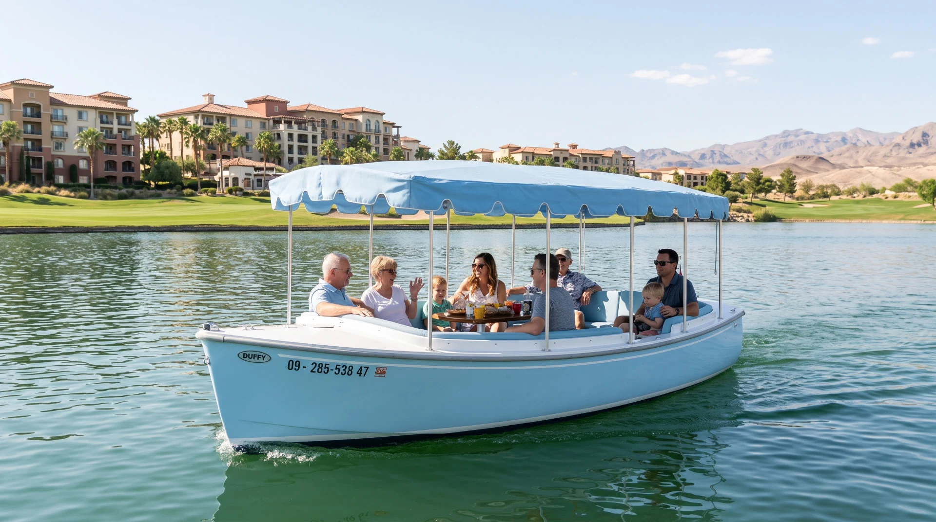 Regular electric boat on Lake Las Vegas