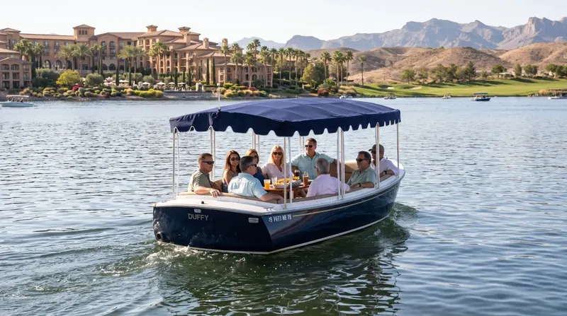 Navy Regular Duffy electric boat with guests on Lake Las Vegas