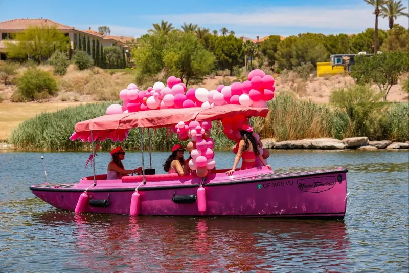 The Pink electric boat on Lake Las Vegas